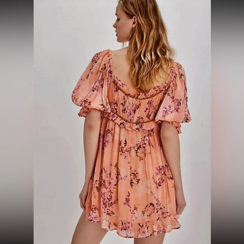 New Free People Peachy Floral Marney Floral Dress